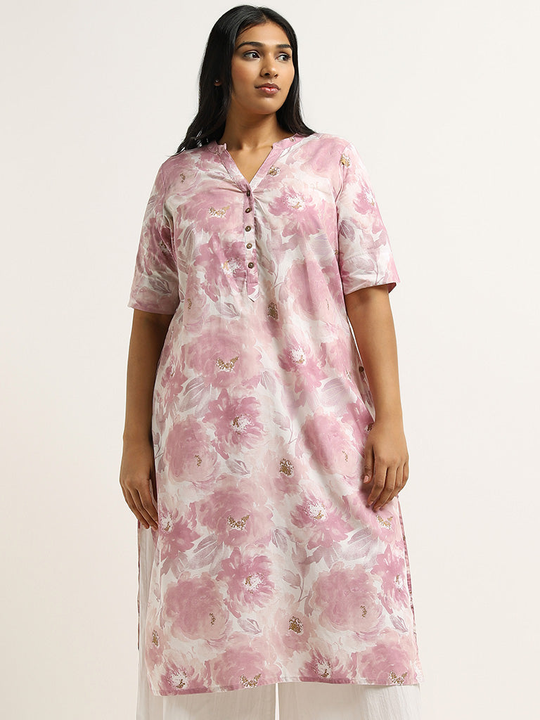 Diza Lilac Floral Printed Cotton Kurta