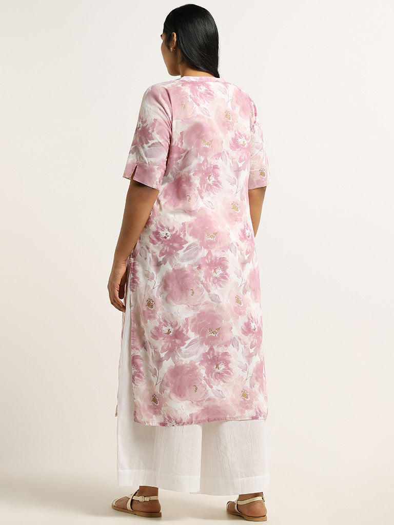 Diza Lilac Floral Printed Cotton Kurta