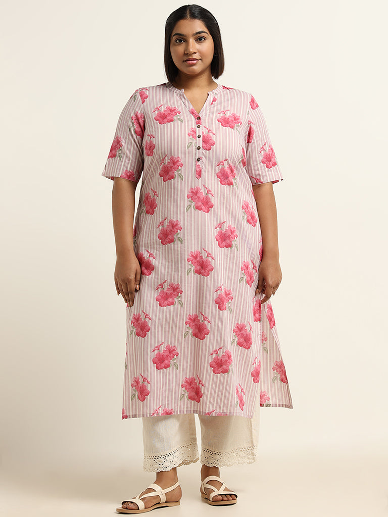 Diza Lilac Floral Cotton Kurta