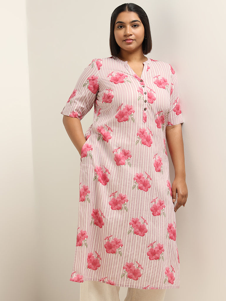 Diza Lilac Floral Cotton Kurta