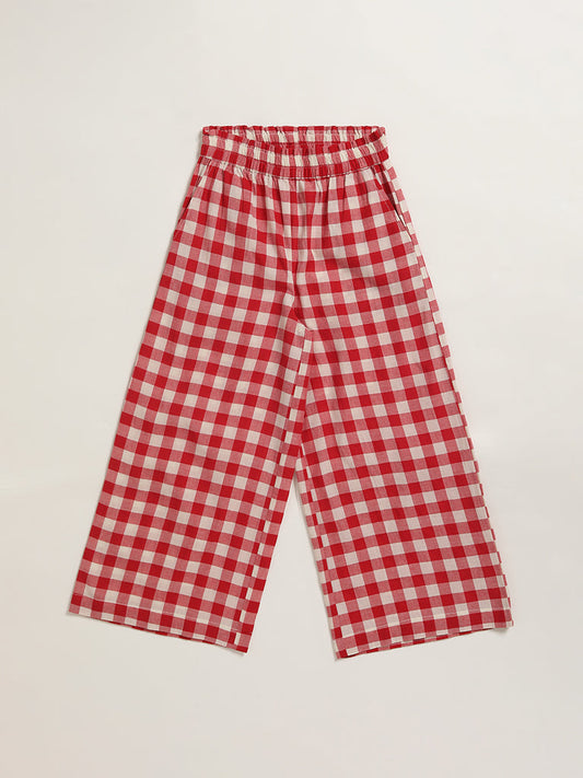 Utsa Kids Red Checked Palazzos (8 -14yrs)