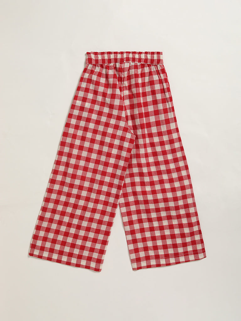 Utsa Kids Red Checked Palazzos (8 -14yrs)