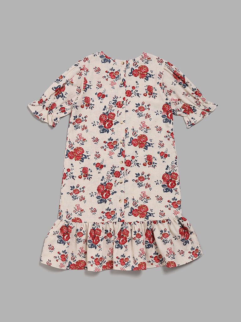 Utsa Kids Off White Floral Dress (8 -14yrs)