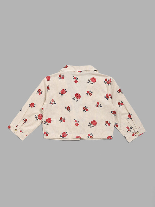 Utsa Kids Off White Floral Printed Crop Jacket (8 -14yrs)