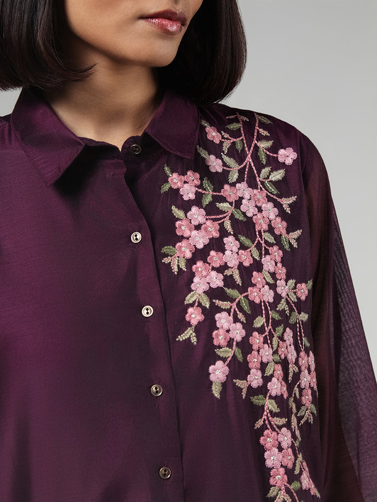 Vark Purple Embroidered Tunic and Pants Set