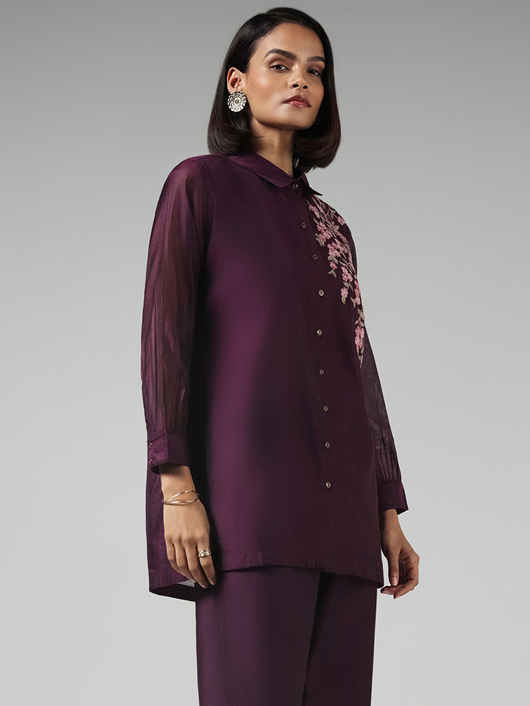 Vark Purple Embroidered Tunic and Pants Set