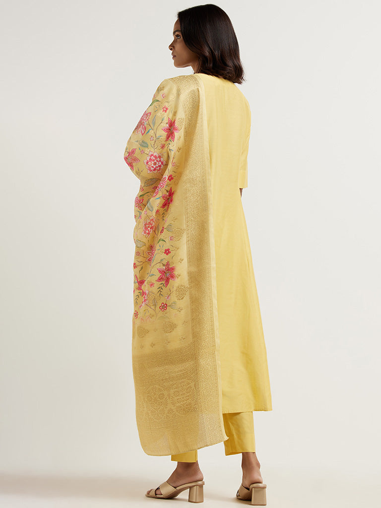 Vark Yellow Kurta, Palazzos & Dupatta Set