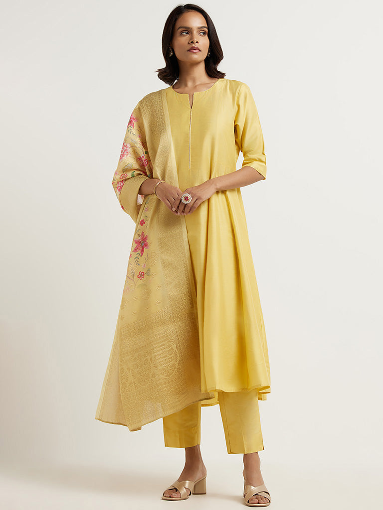 Vark Yellow Kurta, Palazzos & Dupatta Set