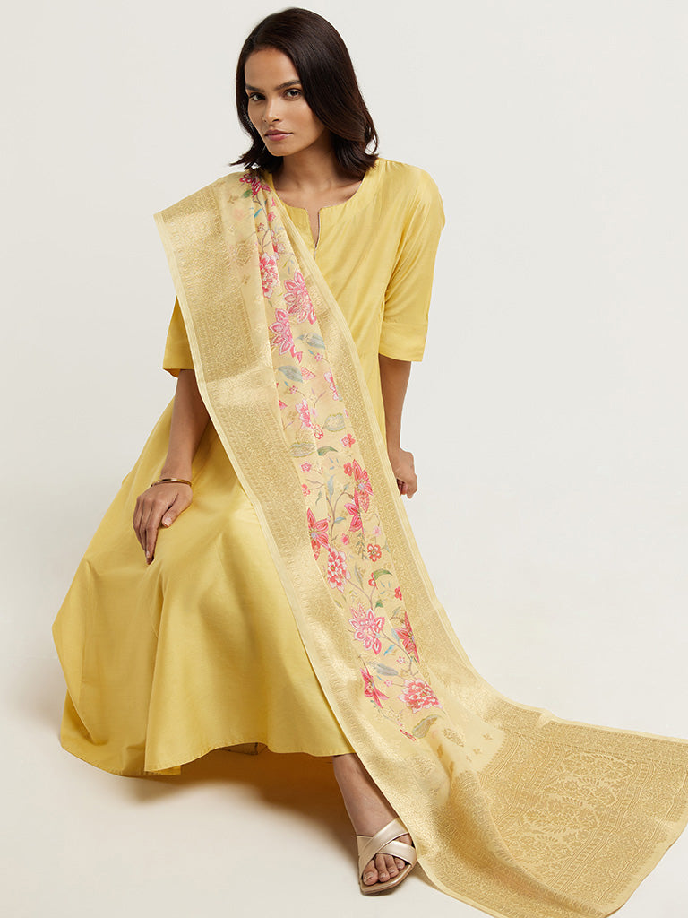 Vark Yellow Kurta, Palazzos & Dupatta Set