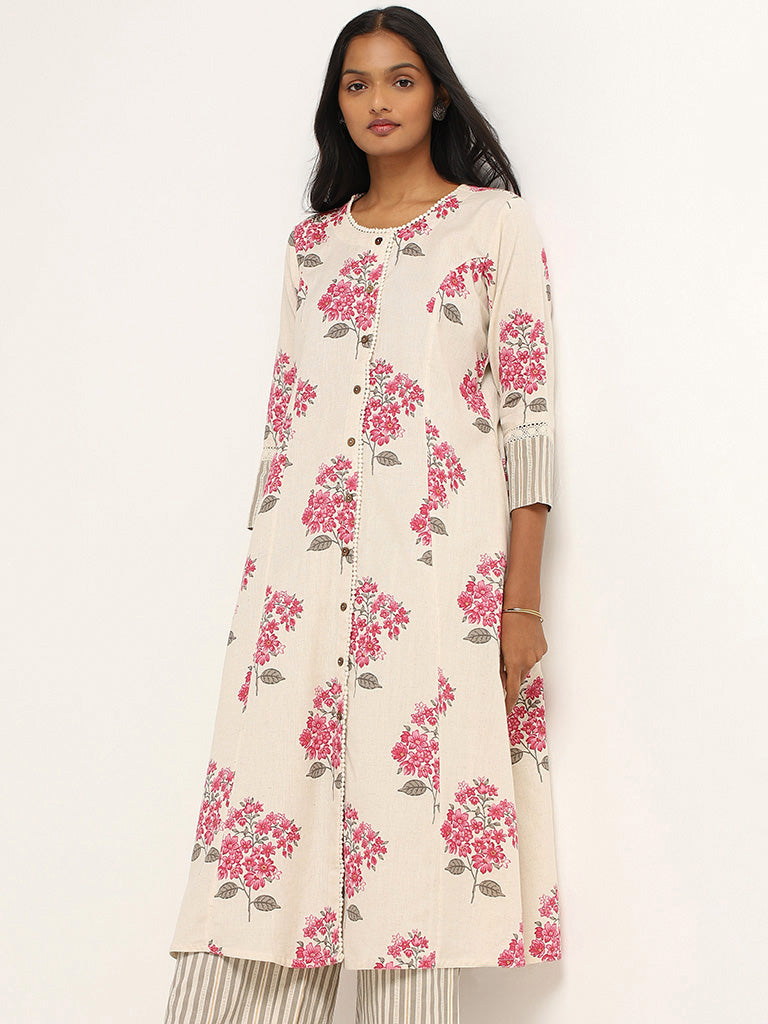 Utsa Pink Floral Cotton Kurta