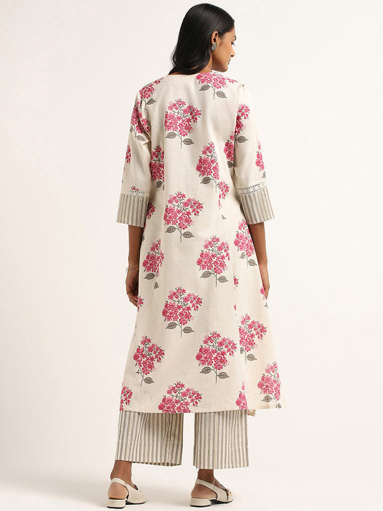 Utsa Pink Floral Cotton Kurta