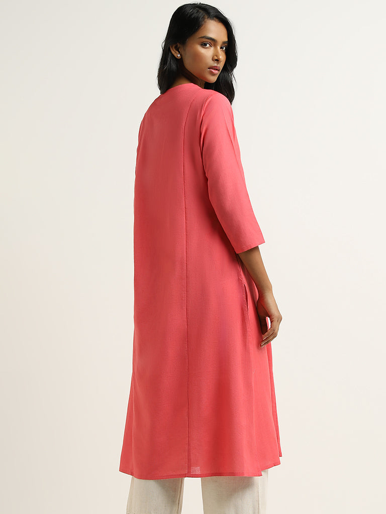 Utsa Pink Lucknow Embroidered Blended Linen Kurta