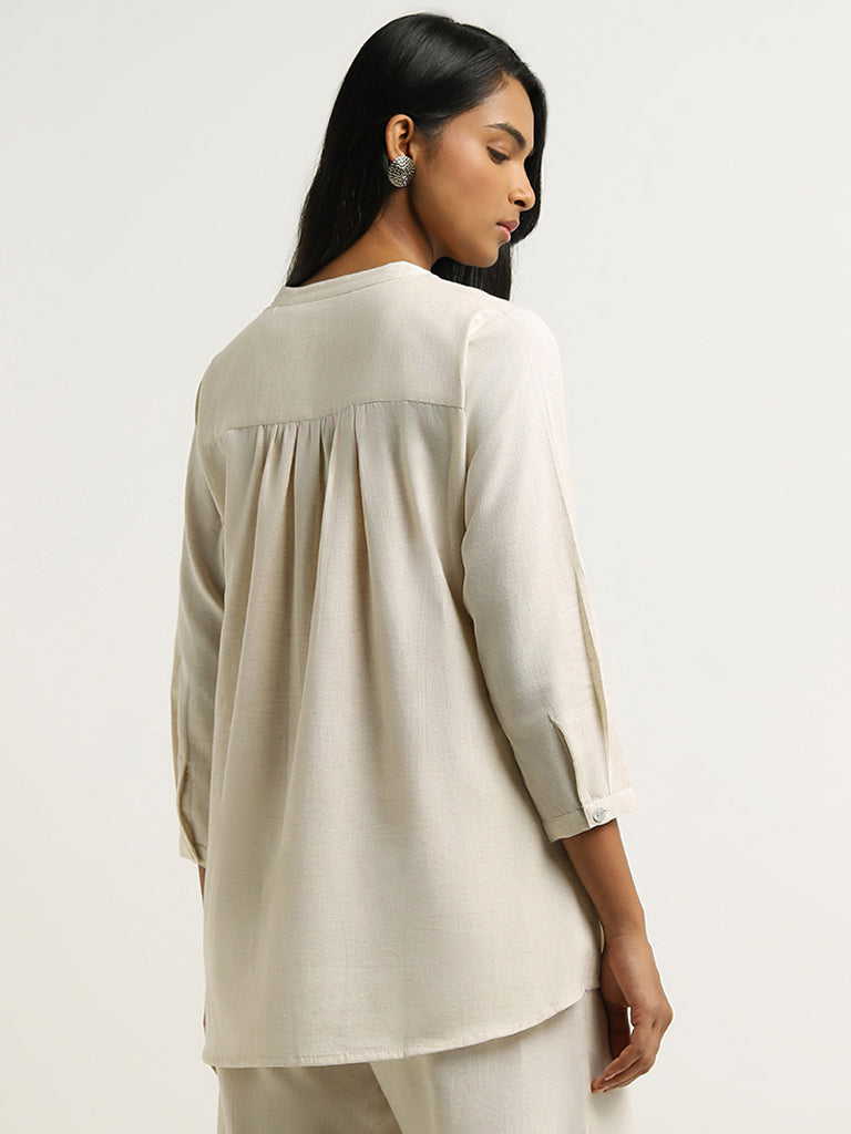 Utsa Off White Embroidered Cotton Tunic