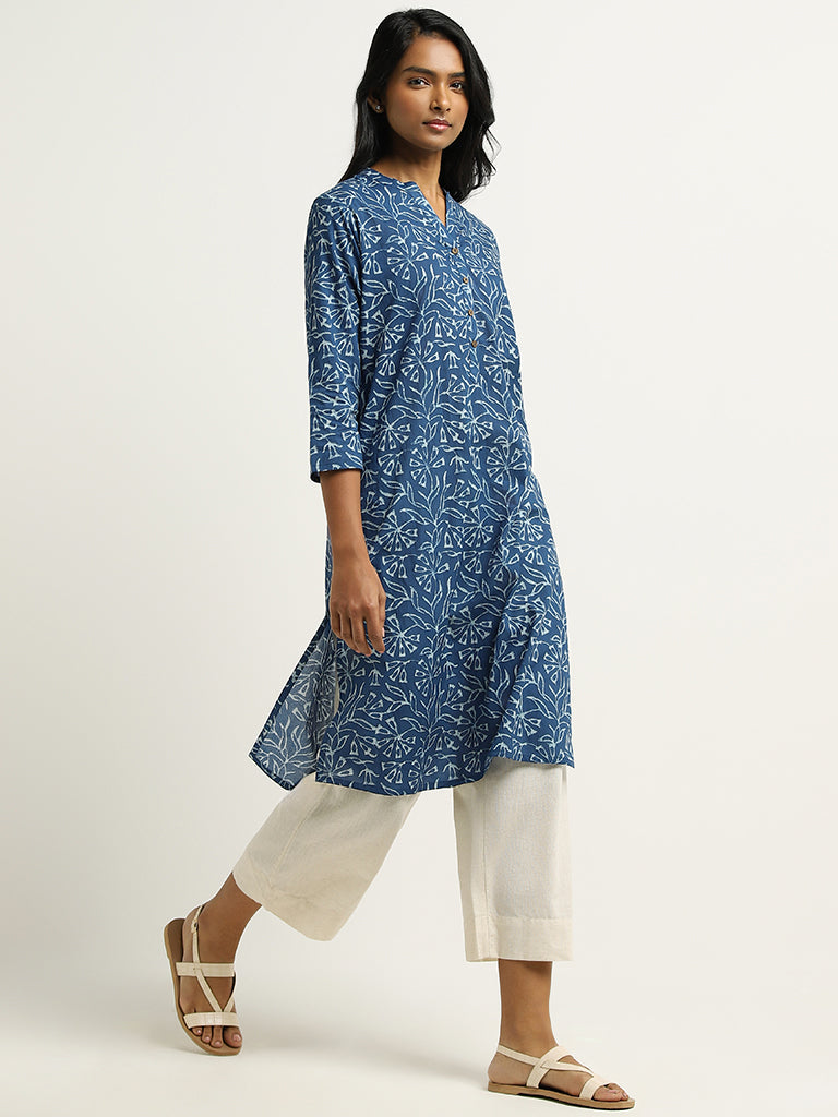 Utsa Indigo Printed Cotton Kurta