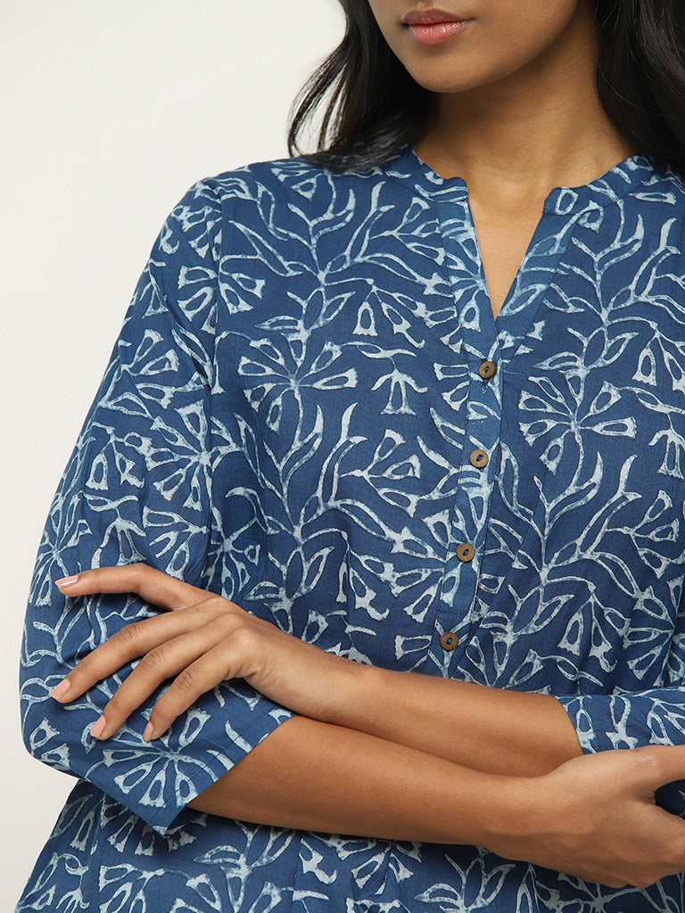 Utsa Indigo Printed Cotton Kurta