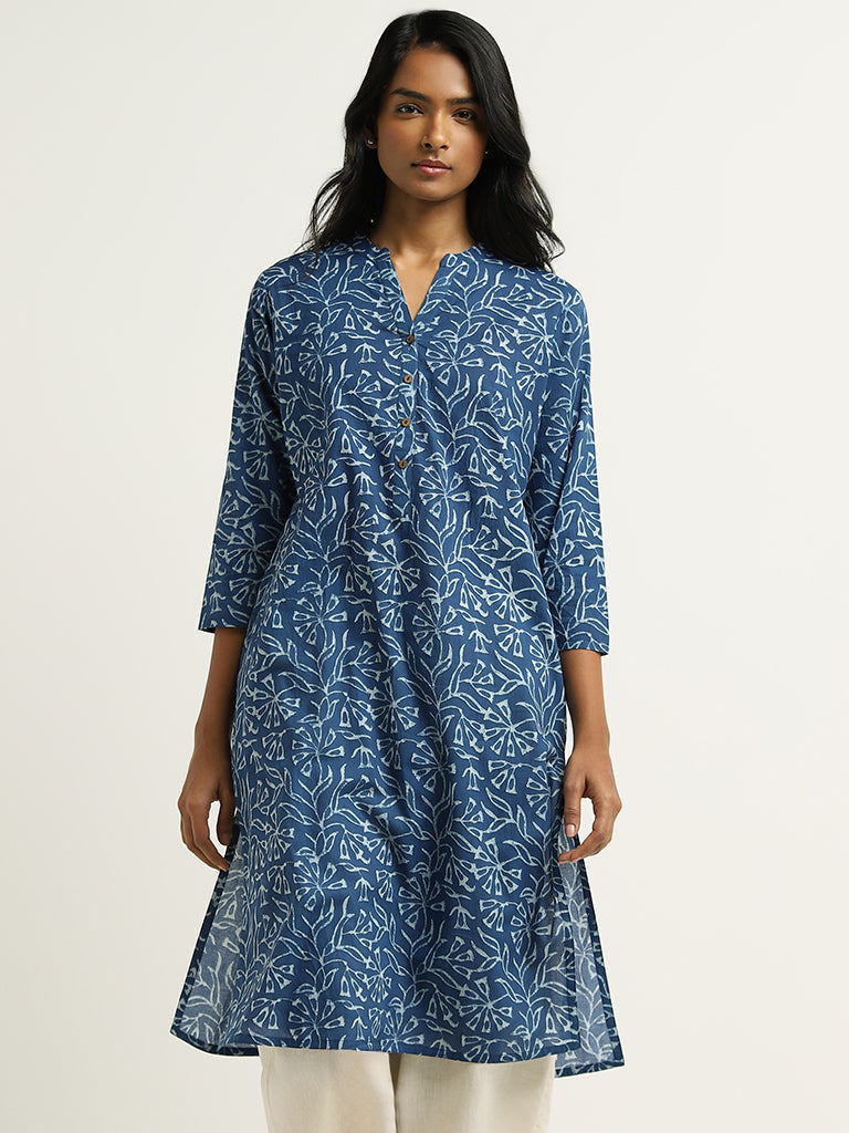 Utsa Indigo Printed Cotton Kurta