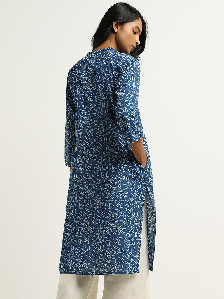 Utsa Indigo Printed Cotton Kurta