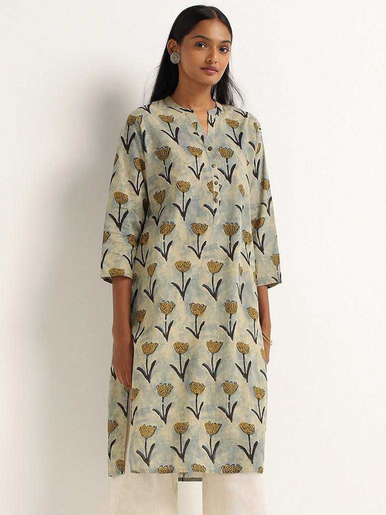 Utsa Indigo Floral Cotton Kurta