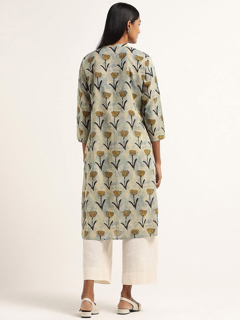 Utsa Indigo Floral Cotton Kurta