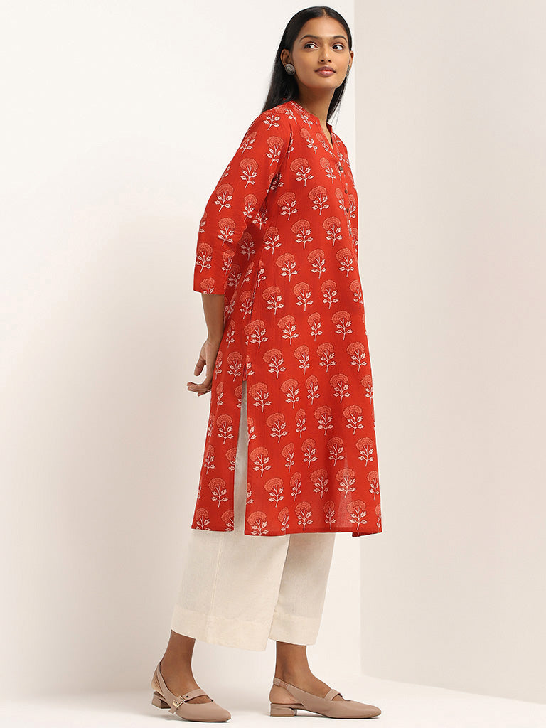 Utsa Red Bold Printed Cotton Kurta