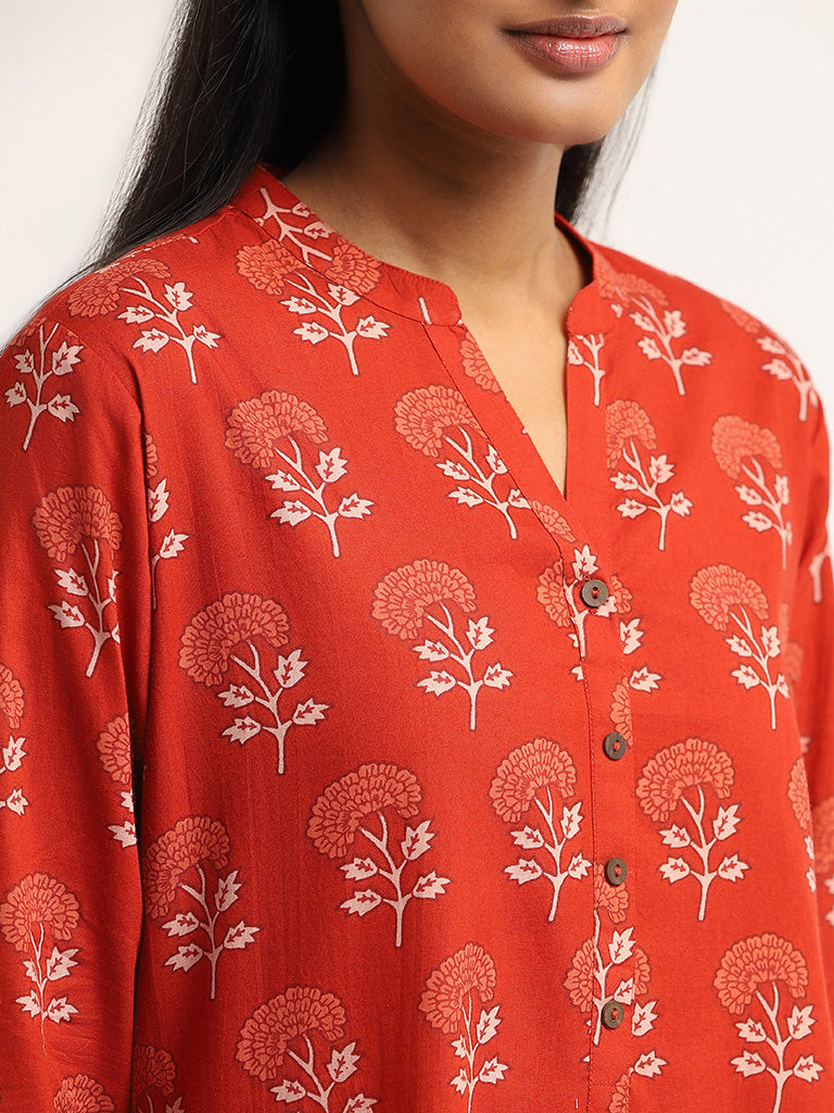 Utsa Red Bold Printed Cotton Kurta