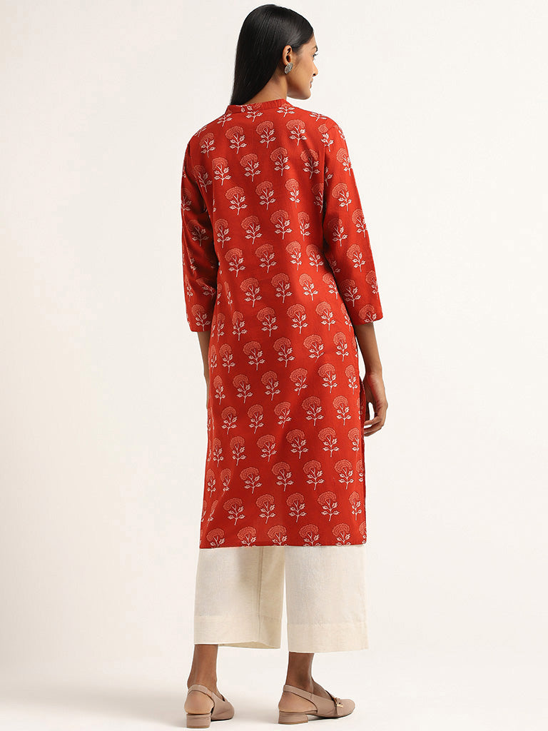 Utsa Red Bold Printed Cotton Kurta