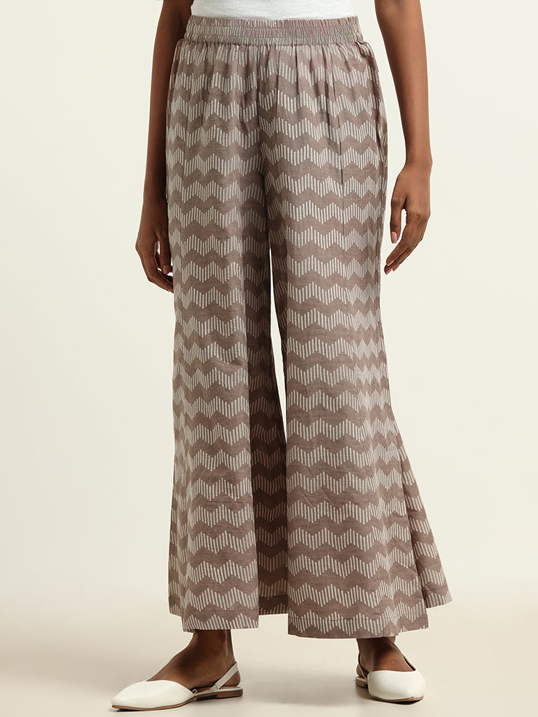 Utsa Brown Printed Palazzos