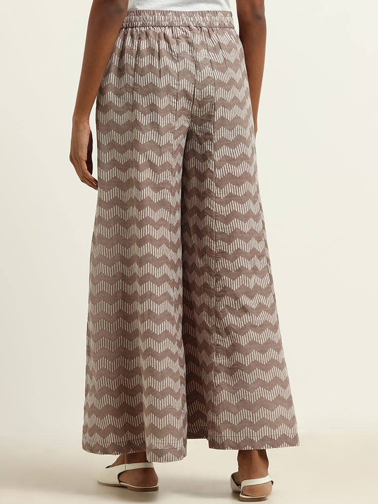 Utsa Brown Printed Palazzos