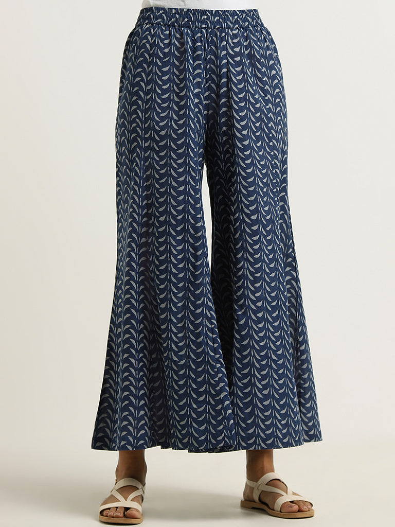 Utsa Indigo Zig-Zag Printed Palazzos