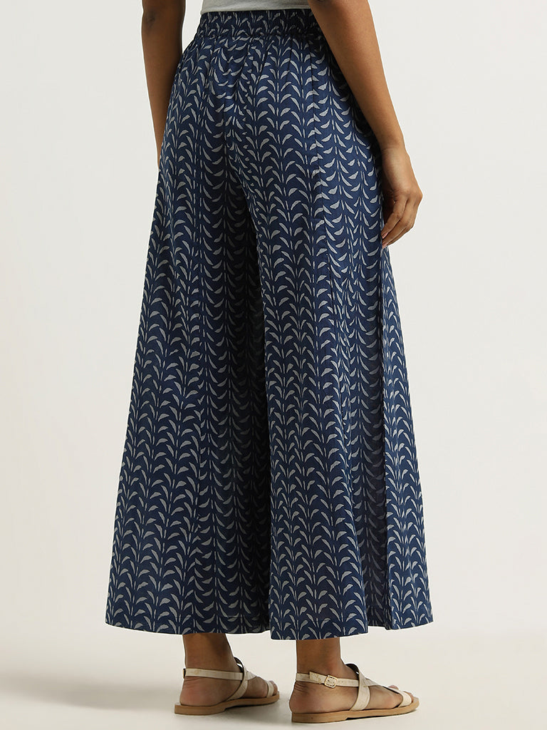 Utsa Indigo Zig-Zag Printed Palazzos