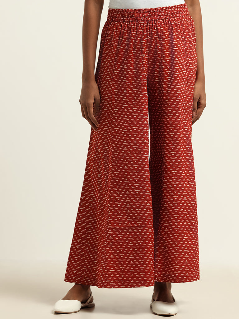 Utsa Red Printed Palazzos