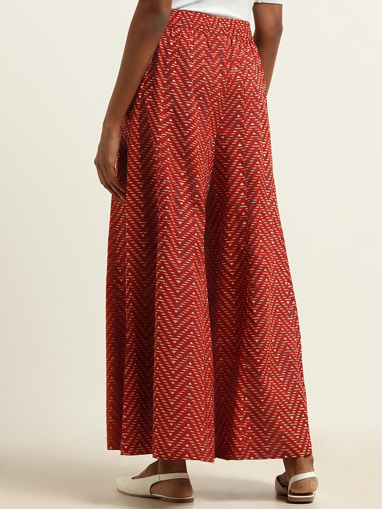 Utsa Red Printed Palazzos