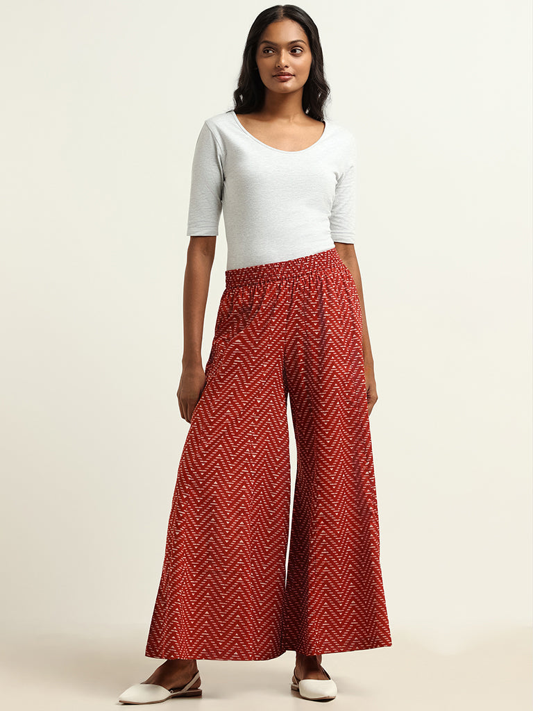 Utsa Red Printed Palazzos