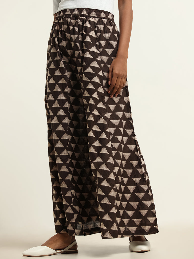 Utsa Brown Printed Palazzos