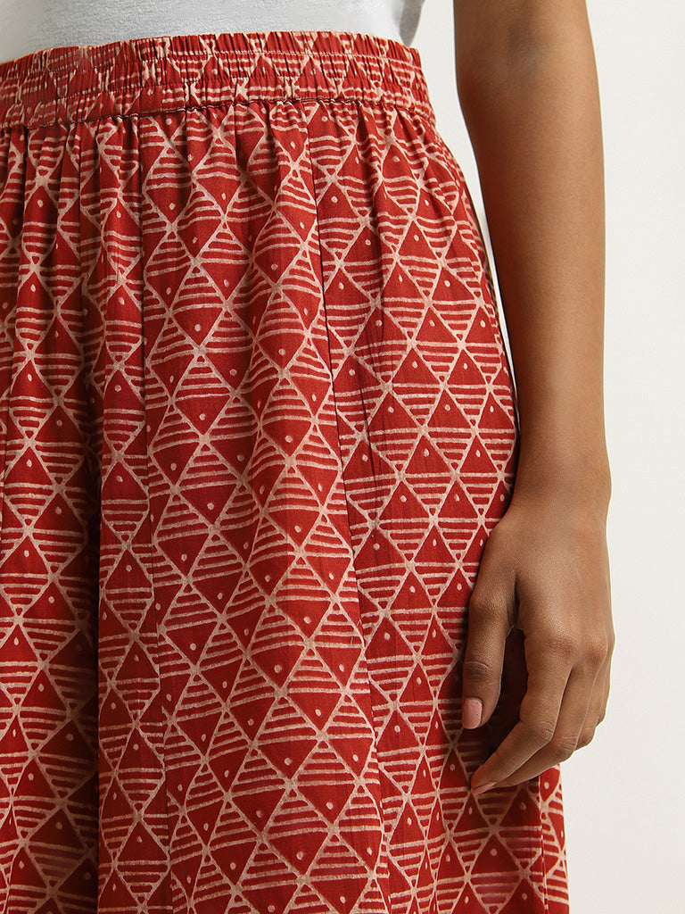 Utsa Red Geometric Printed Palazzos