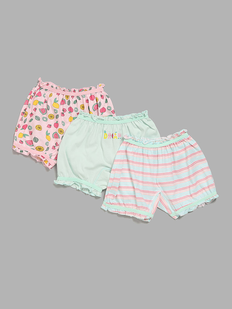 HOP Kids Green Printed Bloomers - Pack Of 3