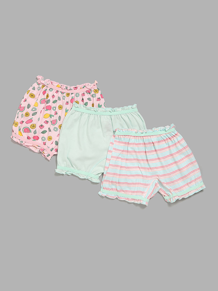 HOP Kids Green Printed Bloomers - Pack Of 3