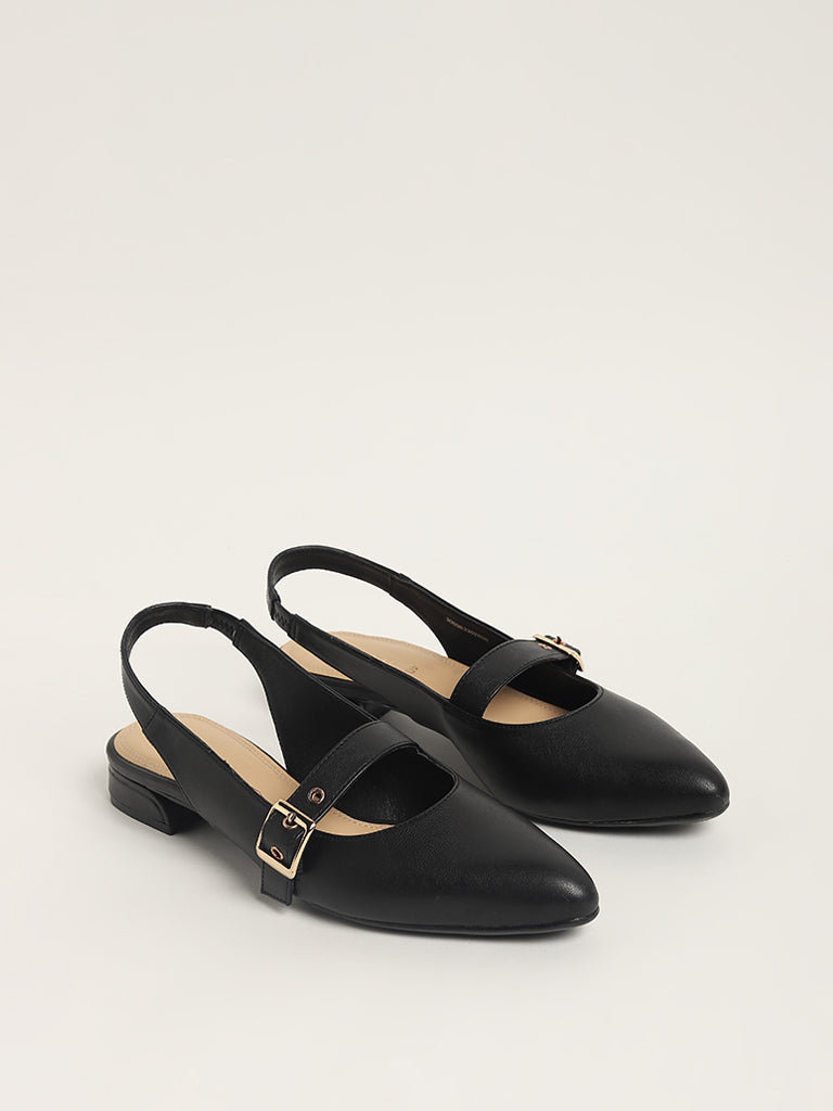 LUNA BLU Black Strappy Slingback Mules