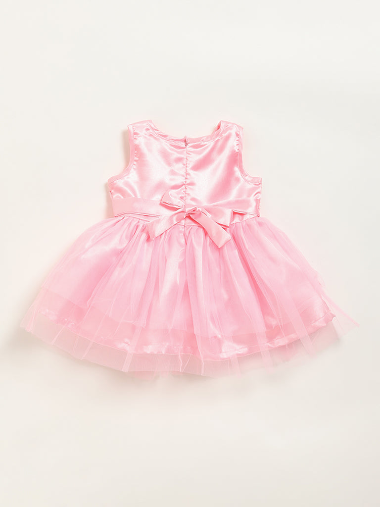 HOP Baby Pink Rose Applique Party Dress