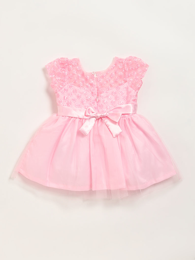 HOP Baby Pink Embellished Mesh Dress