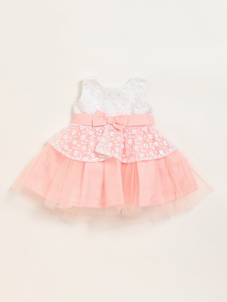 HOP Baby Peach Floral Mesh Fit & Flare Dress