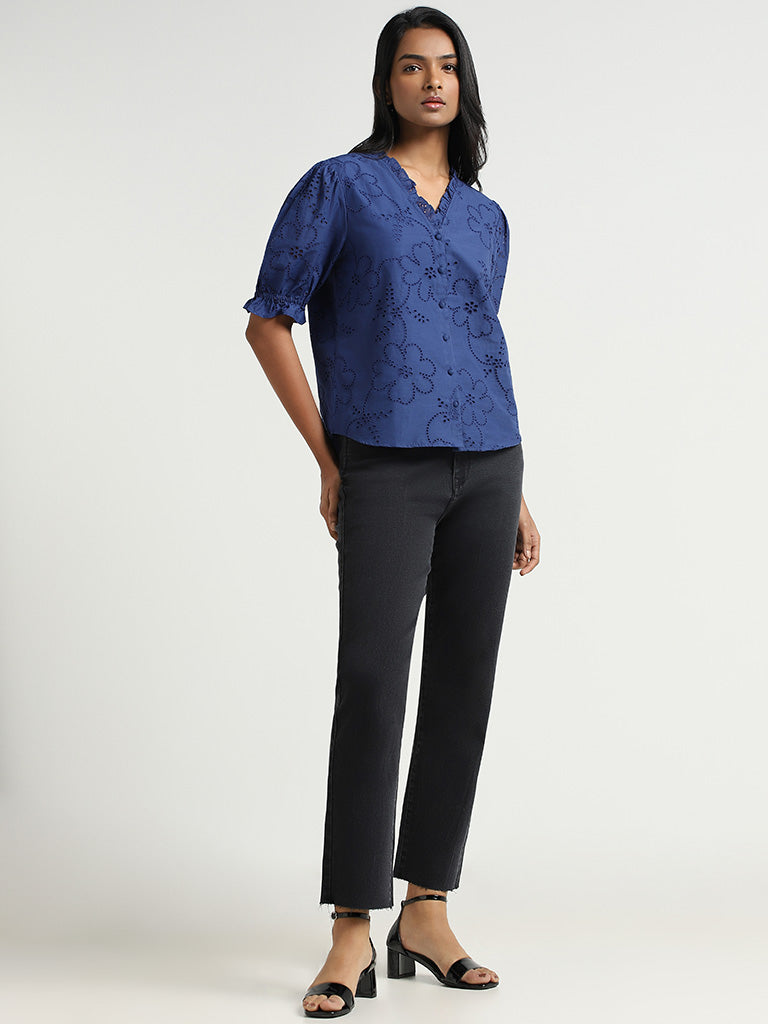 LOV Blue Schiffli Cotton Shirt