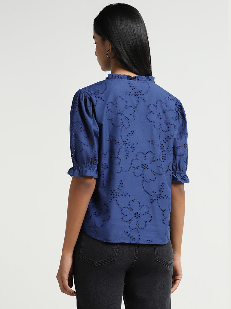 LOV Blue Schiffli Cotton Shirt