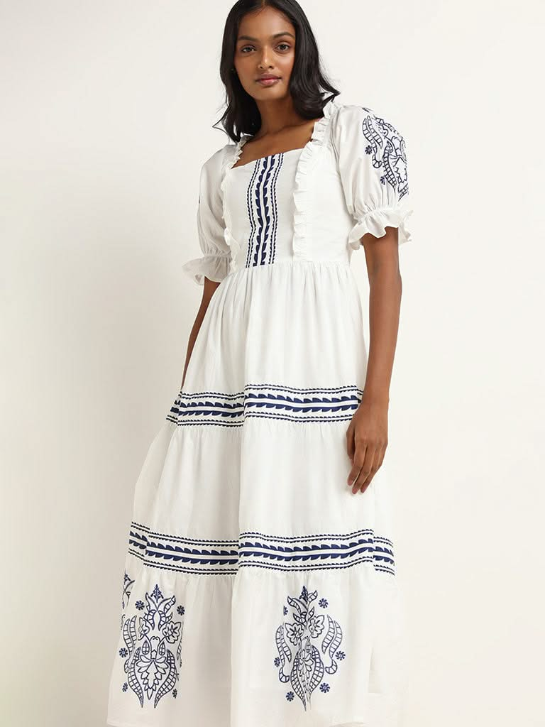 LOV White Printed Cotton Dress