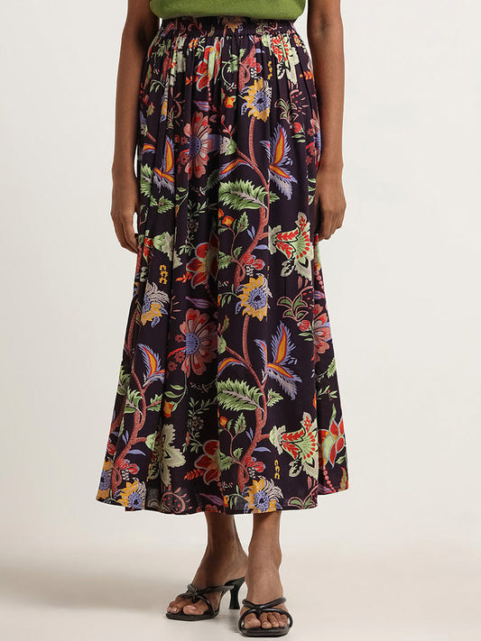 LOV Dark Purple Floral Printed Skirt