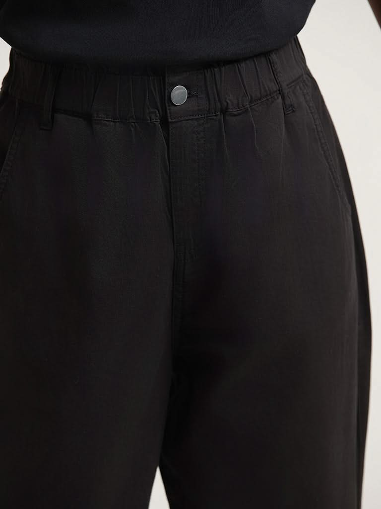 LOV Black Pleated Cotton Blend Pants