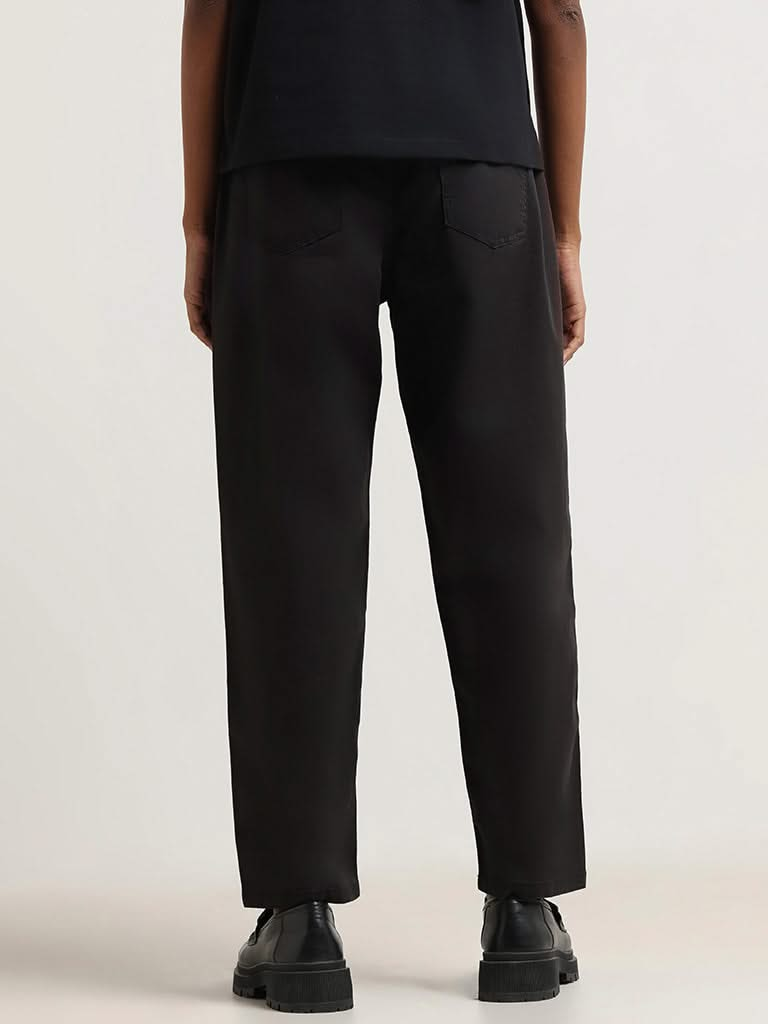 LOV Black Pleated Cotton Blend Pants