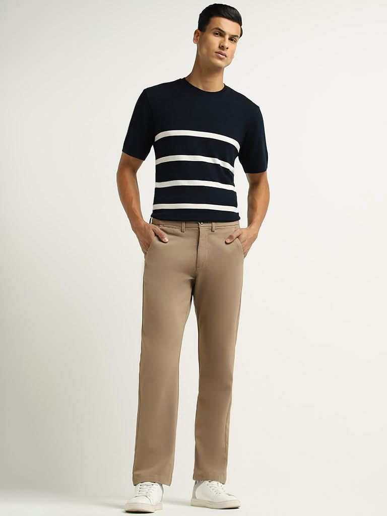 Ascot Navy Striped Cotton Blend Relaxed Fit T-Shirt