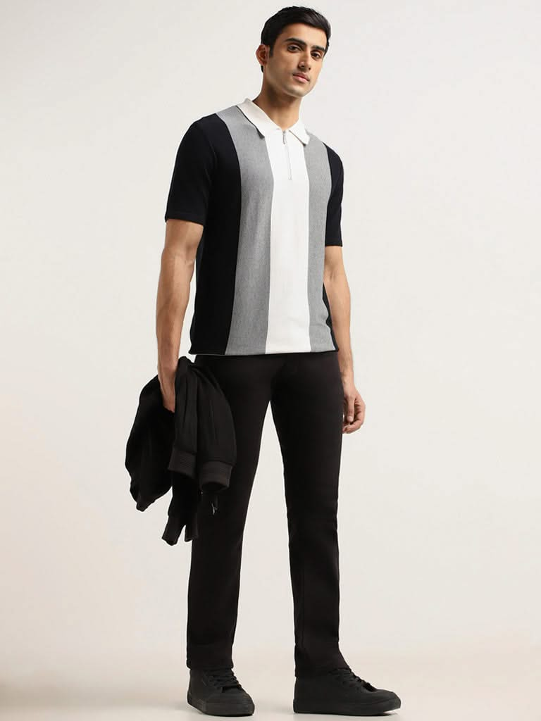 Ascot Black Striped Relaxed Fit T-Shirt