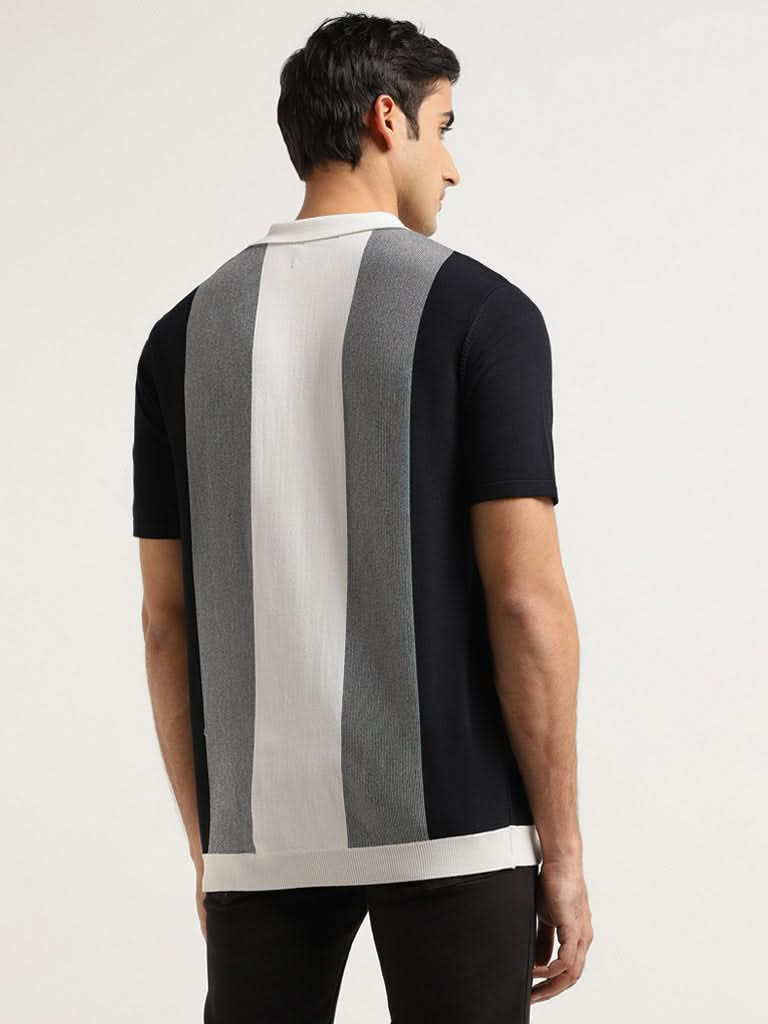 Ascot Black Striped Relaxed Fit T-Shirt